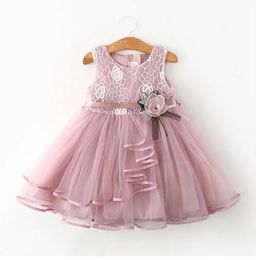 Lace Little Princess Dresses Summer Solid Sleeveless Tulle Tutu Dresses For Girls Clothes Party Pageant GB268