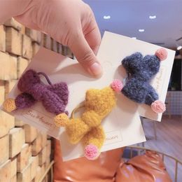 Child Cute Hair Ropes Knitting Yarn Colour Bow Hair Ties Elasticity Rubber Bands for Girl Fashion Accessories