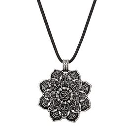 -Lotus Blume Mandala Halskette Anhänger mit Leder Seil Tibetan Buddhistische Schutz Halskette Frauen Männer DIY Schmuck Freundschaft