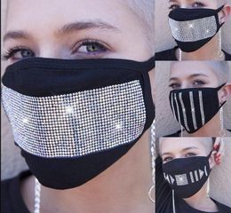 Bling face mask Crystal rhinestone diamond sparkle reusable cloth face cover protive facemask for teenager adult black