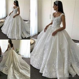 Dresses 3D Floral Applique Ball Straps Custom Made Chapel Train Covered Buttons Back Wedding Gown Vestido De Novia