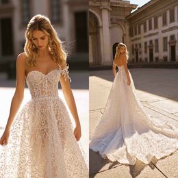 Berta Beloved Wedding Dresses Sweetheart Full Lace Appliques Bridal Gowns Open Back Sweep Train A-Line Wedding Dress Robe De Mariee
