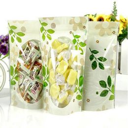 700Pcs/Lot 12*20cm Snack Tea Candy Storage Clear Poly Valve Packaging Pouch Heat Seal Green Leaf Resealable Bag