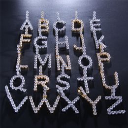 Hip hop Iced Out A-Z Letter Pendant Necklaces Sparlkling CZ Alphabet Charm Pendants Necklace Hiphop Jewellery