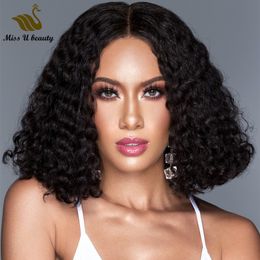 Bob Style Curly HumanHair Lace Wig Water Wave Wavy Shoulder Length Full FrontLace 12-14inch Virgin Hair Wigs 150% Density