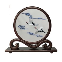Hand Chinese SIlk Embroidery Works Crafts Decorations Wenge Wooden Frame Antique Office Home Decor Table Ornaments Wedding Birthday Gifts