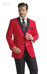 New Two Buttons Red Groom Tuxedos Notch Lapel Best Man Groomsmen Blazer Men Business Suits Bridegroom (Jacket+Pants+Girdle+Tie) 1426