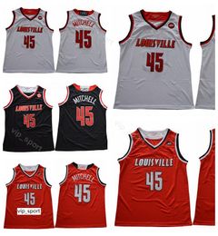 Donavan Mitchell College Jersey 45 Men Basketball Jersey Team Colour Red Black Away White University Breathable