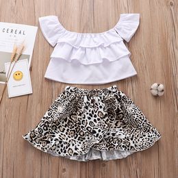 2019 Children Swear New Style Summer Middle And Large Girls Suit Strapless top leopard skirt Two-Piece Set