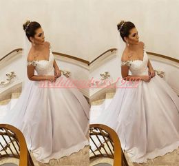 Stunning Saudi Arabic Plus Size Wedding Dresses Applique Train Satin Lace Capped Off Shoulder Custom Made Formal Bride Bridal Gowns Ball