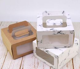 4 inch cake box with window handle Kraft paper cheese cake box kids Birthday wedding home Party supply