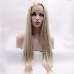 Fashion middle part Blonde Colour simulation human hair lace front wig with baby hair Cosplay Perruque Synthetic Lace Wigs For Women