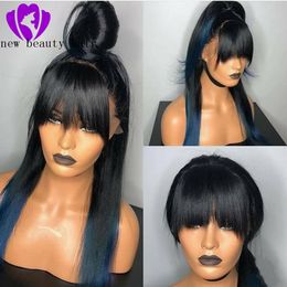 Long Silky Straight synthetic Wigs With Bangs Heat Resistant brazilian lace front wig Black / Brown/Purple/ Blonde Wig Free Shipping