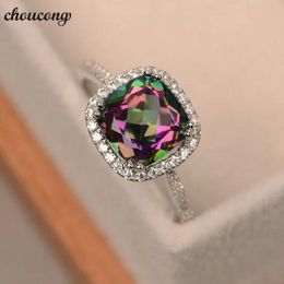 choucong office lady Ring White Gold Filled Cushion cut Rainbow 5A cz Engagement Band Rings For Women Party Jewelry Gift