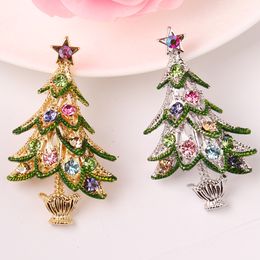 Wholesale-Christmas Tree Brooch New European and American Fashion Diamond Retro Suit Pin Foreign Trade Christmas Jewelry