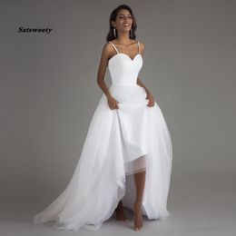 Spaghetti Strap Bridal Gown Beach Wedding Dresses Vestido Noiva Praia White Tulle with Sashes Boho A-line Bride