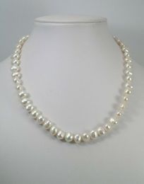 Hand knotted beautiful 7-8mm white freshwater cultured pearl necklace 45cm fashion Jewellery 2pc/lot