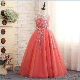 Latest A-Line Lace Appliques Flower Girl Dresses Jewel Short Sleeve Kids Wear For Weddings Pageant Girl Dresses