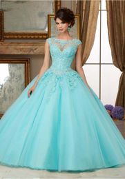 Gorgeous 2019 Quinceanera Dresses Blush Pink Bateau Neck Cap Sleeve Appliques Lace Prom Dresses Ball Gown Sweet 16 Dresses