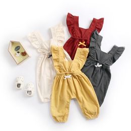 Baby girls ruffle Flying sleeve Bib pants infant Jumpsuits 2019 summer fashion strap pant Boutique Suspender pant kids clothes C5952