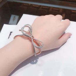 New Fashion Women Bracelet Bnagles Rose Gold Plated Full CZ Bow Bangles Bracelets for Girls Women for Party Wedding Nice Gift