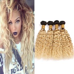 #1B 613 Ombre Human Hair Bundles Wet and Wavy Virgin Hair Weaves Blonde Ombre Brazilian Human Hair Extensions Water Wave Double Wefts 4Pcs