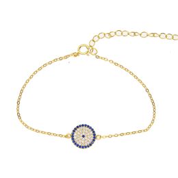 Wholesale- fine silver bracelet simple round geometric charm micro paved cz evil eye disco bracelets for girl