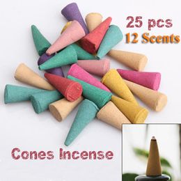 Wholesale-25pcs/set Mix Stowage Colourful Fragrance Triple Scent Incense Cones Home Decor Incienso Encens Potpourri