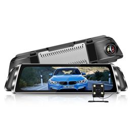 10" touch screen stream media mirror car DVR rear view dashcam1080P full HD dual lens 170° + 140° wide view angle night vision G-sensor