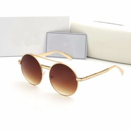 Top quality Classic Women Round Sunglasses Fashion Brand Designer Shiny Gold Metal Frame Sun glasses Vintage Eyewear For men Come With Box