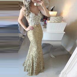 High Quality Gold Lace Mermaid Evening Dresses Long For Women Prom Dress vestido de festa