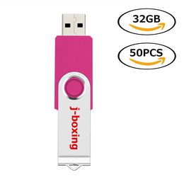Pink Rotating 32GB USB 2.0 Flash Drive Bulk 50pcs Swivel Metal Flash Memory Stick 32gb Thumb Pen Drives Storage for Computer Laptop Tablet