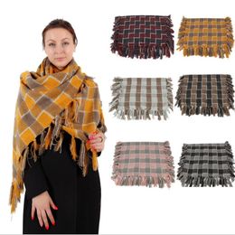 Winter Soft Cashmere Scarf Women Patcwork Plaid Scarves Long Shawl Wraps Thicken Warm Unisex Basic Blanket Pashmina With Tessel