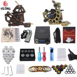 Yilong Professional Complete Tattoo Kit 2 Top Machine Gun 50 Mix Ink Cup 10 Zasilanie Igły 3000246-12 T200609