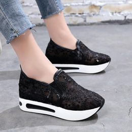 Hot Sale-2019 New Women Casual Platform Heels Shoes Wedges Women Sneakers Shoes Trainers Loafers Height Increasing