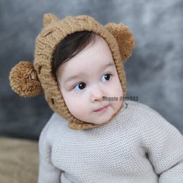 Barn vinter hattar öron tjejer pojkar barn varm kepsar scarf set baby bonnet enfant stickad söt hatt för tjej pojke