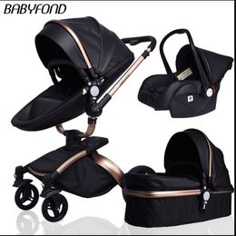 Multi-functional Baby Stroller 4 Luxury in designer 1 High Landscape Stroller Gold Frame PU Pram Two-way Car Seat Bassinet Newborn brand