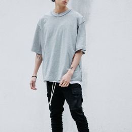 Fashion-Man streetwear T style clothing men T shirts Extended white/grey/black oversized tee homme hip hop half sleeve