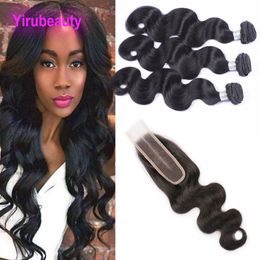 Malaysian Yirubeauty Natural Color Human Hair Body Wave 3 Bundles With 2*6 Baby Hair Extensions 2X6 Lace Closures