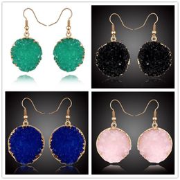 Fashion Irregular 12Colors druzy drusy earrings gold plated circle Gemetry faux natural stone resin earrings for women Jewellery