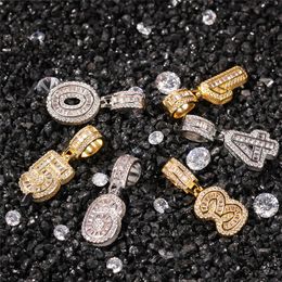 Gold Silver Color Iced Out CZ 0-9 Number Pendant Necklace with Free Cuban Chain New Hip Hop Necklace for Men Women