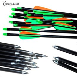 12pcs/lot Fibreglass Arrow 31.5"-28" Archery Hunter Nocks Fletched Arrows With Steel Point For15-60lbs Bow Target Arrow