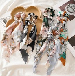 Ponytail Hair Scarf Floral Women Hair Bow Ties Rope Flower Ribbon Hairbands Scrunchies Headwear Girls Hair Accessories 5 Designs DW5511