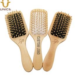 MOQ 100pcs Customise LOGO Square Paddle Hair Brush with Soft Cushion Detangling Flat Hygienical Barber Shop Air Brushes Comb