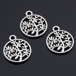 200pcs Silver Color Round Tree Charms Nature Plants Pendant Jewelry Making DIY Handmade Craft Accessories Wholesale A3438
