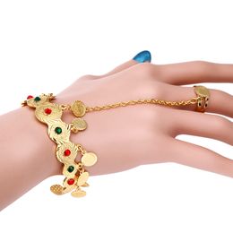 Red Greev Rhinestone Coin Bracelet For Women Arab Bracelet Middle Eastern Gold Coins Middle Eastern Bangle Jewellery
