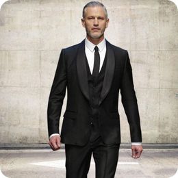 Black Men Suits For Wedding Suit Shawl Lapel Custom Tuxedos Slim Fit Groom Wear Prom Blazer Best Man Costume Homme 3Pieces Jacket+Pants+Vest