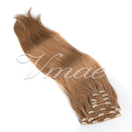 VMAE Brazilian 100% unprocessed 120g Natural Colour Brown 613 Double Drawn Straight Clip In Virgin Remy Human Hair Extensions