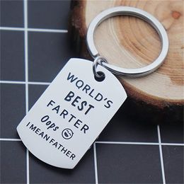 Fathers Gift Key Ring World's Farter Ever Oops I Mean Father Dad Mother Keychain Titanium Steel Keyring Family Jewellery D337P