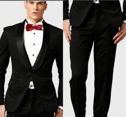 New Classic Style Groom Tuxedos Groomsmen Black Shawl Lapel Best Man Suit Wedding Men's Blazer Suits (Jacket+Pants+Girdle+Tie) 1293